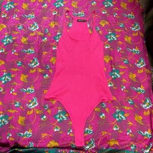 Nasty Gal Fuchsia Ribbed Bodysuit
